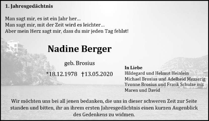  Traueranzeige für Nadine Berger vom 15.05.2021 aus trierischer_volksfreund