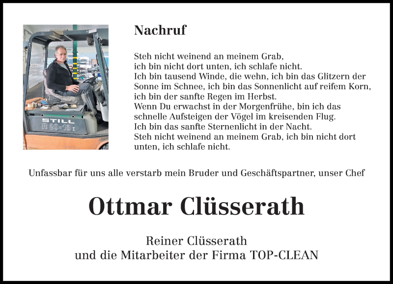  Traueranzeige für Ottmar Clüsserath vom 12.05.2021 aus trierischer_volksfreund