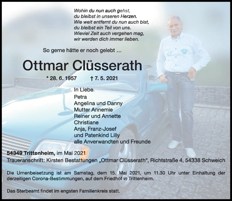 Traueranzeige für Ottmar Clüsserath vom 12.05.2021 aus trierischer_volksfreund