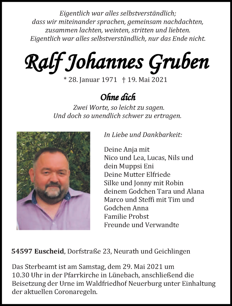  Traueranzeige für Ralf Johannes Gruben vom 26.05.2021 aus trierischer_volksfreund