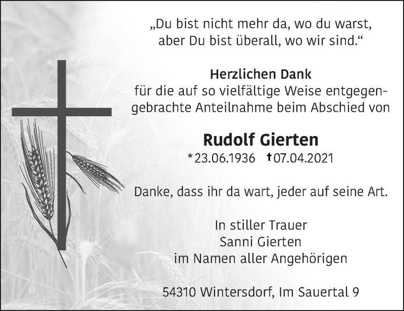  Traueranzeige für Rudolf Gierten vom 22.05.2021 aus trierischer_volksfreund