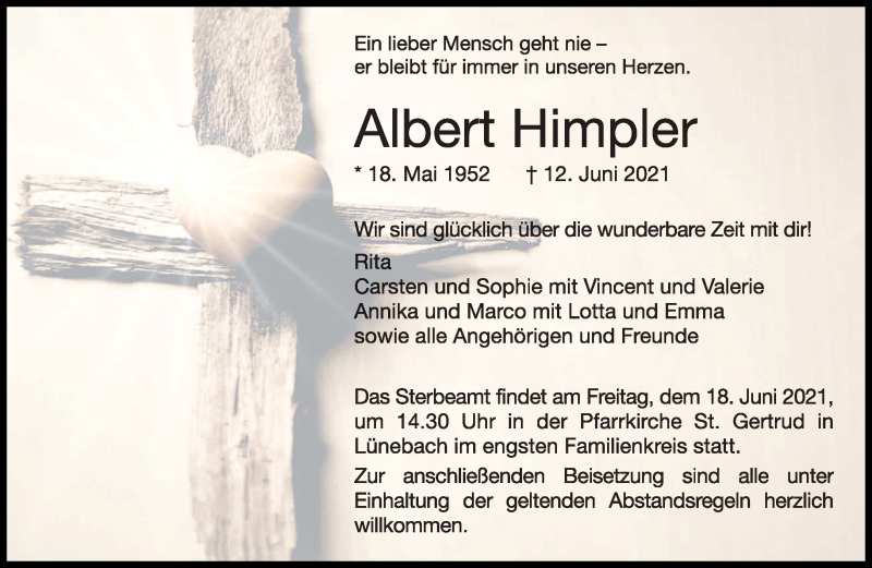  Traueranzeige für Albert Himpler vom 15.06.2021 aus trierischer_volksfreund