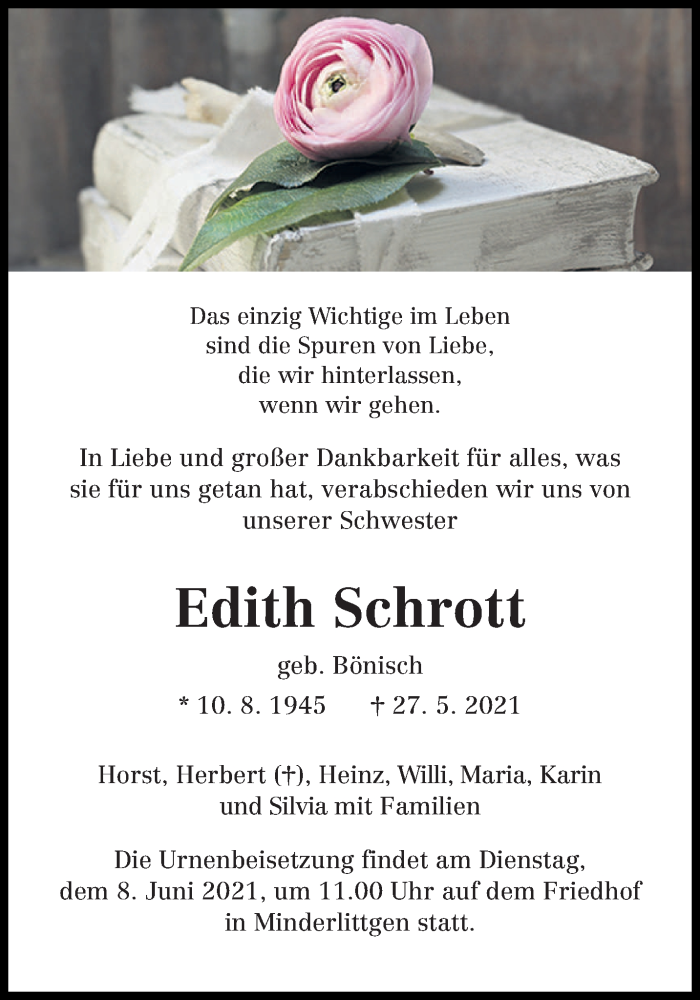  Traueranzeige für Edith Schrott vom 05.06.2021 aus trierischer_volksfreund