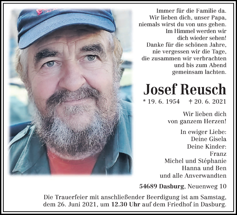 Traueranzeige für Josef Reusch vom 24.06.2021 aus trierischer_volksfreund