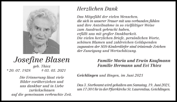 Traueranzeige von Josefine Blasen von trierischer_volksfreund