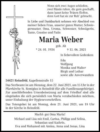Traueranzeige von Maria Weber von trierischer_volksfreund