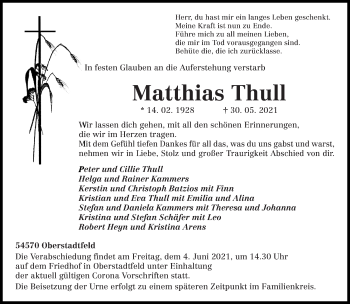 Traueranzeige von Matthias Thull von trierischer_volksfreund