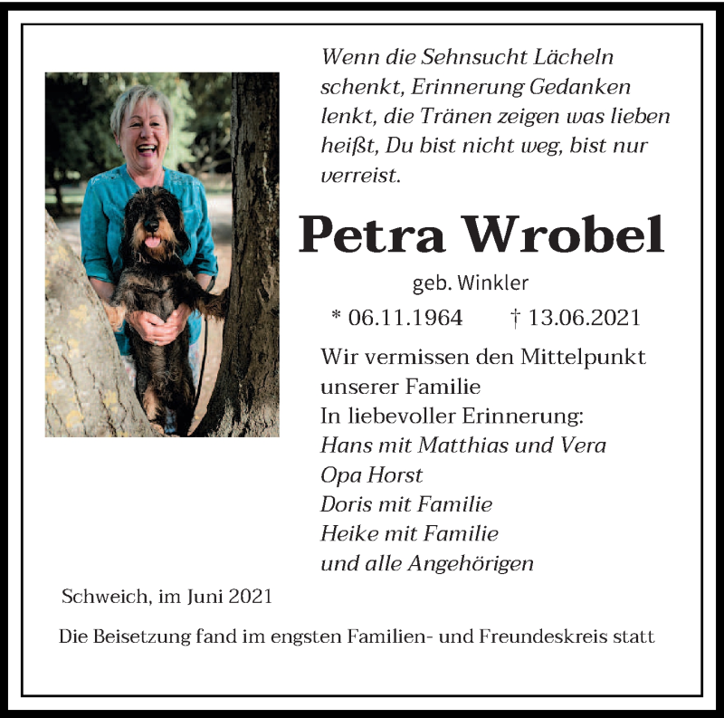  Traueranzeige für Petra Wrobel vom 26.06.2021 aus trierischer_volksfreund
