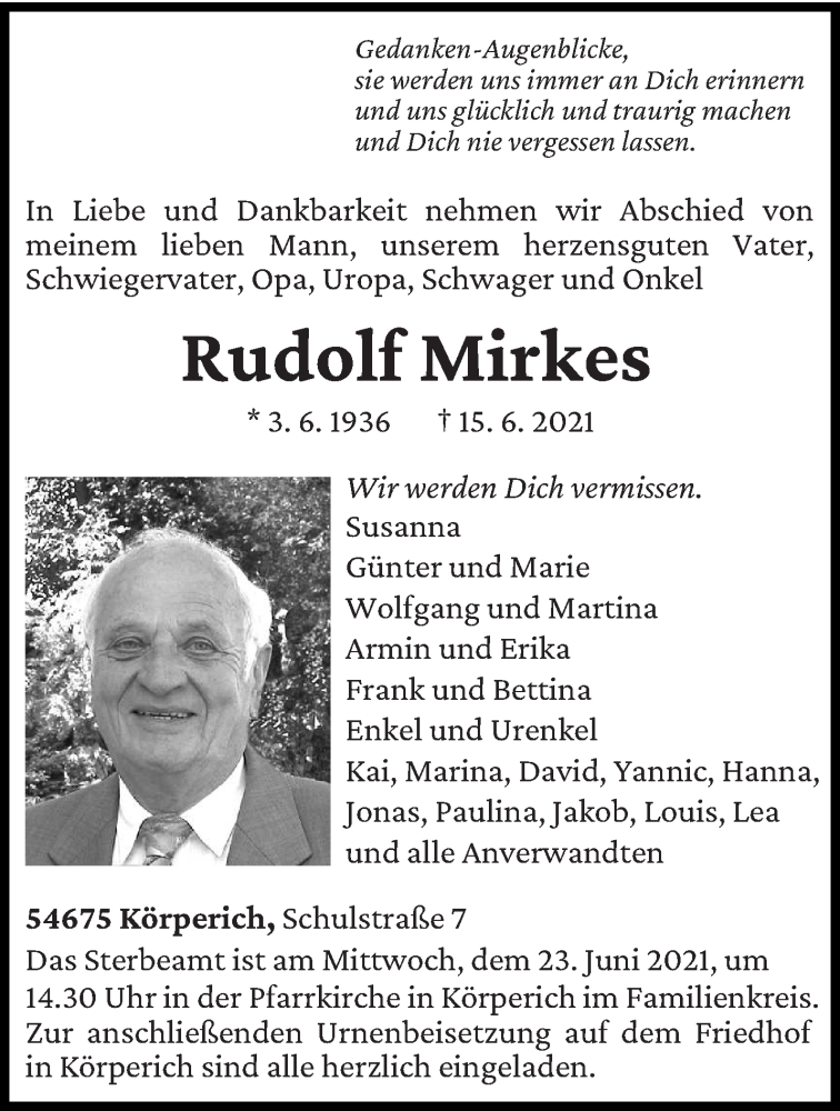  Traueranzeige für Rudolf Mirkes vom 18.06.2021 aus trierischer_volksfreund