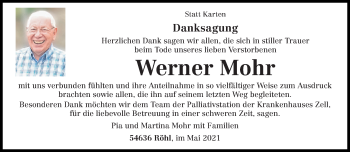 Traueranzeige von Werner Mohr von trierischer_volksfreund