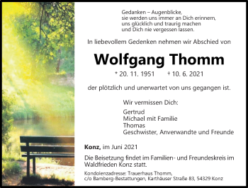 Traueranzeige von Wolfgang Thomm von trierischer_volksfreund