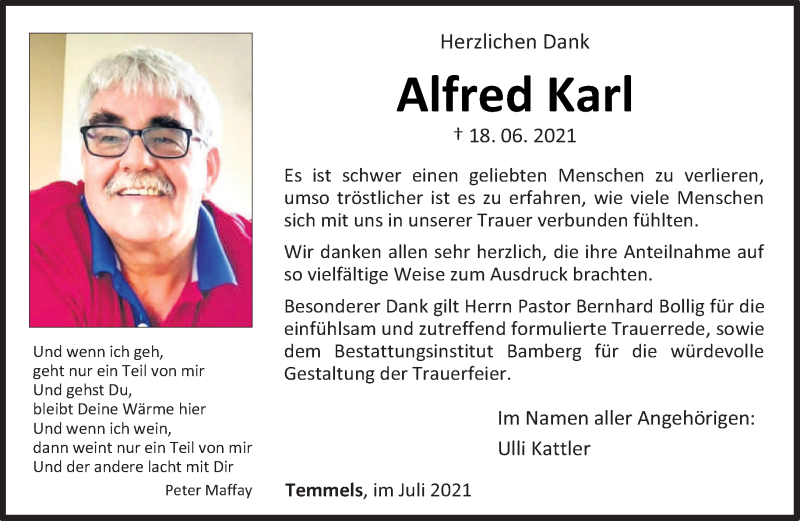  Traueranzeige für Alfred Karl vom 24.07.2021 aus trierischer_volksfreund