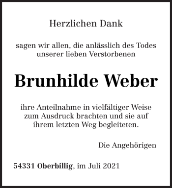 Traueranzeige von Brunhilde Weber von trierischer_volksfreund