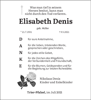 Traueranzeige von Elisabeth Denis von trierischer_volksfreund