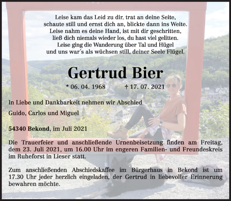  Traueranzeige für Gertrud Bier vom 21.07.2021 aus trierischer_volksfreund
