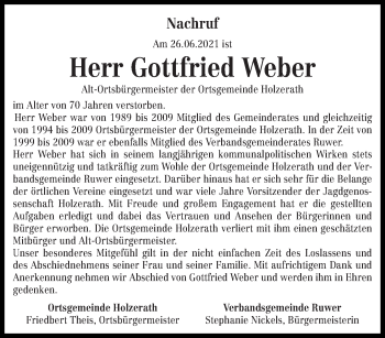 Traueranzeige von Gottfried Weber von trierischer_volksfreund