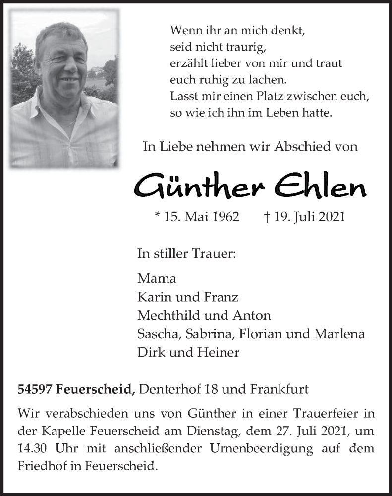  Traueranzeige für Günther Ehlen vom 24.07.2021 aus trierischer_volksfreund