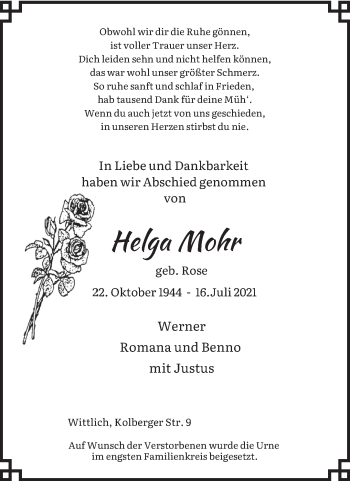 Traueranzeige von Helga Mohr von trierischer_volksfreund