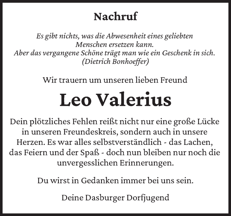  Traueranzeige für Leo Valerius vom 22.07.2021 aus trierischer_volksfreund