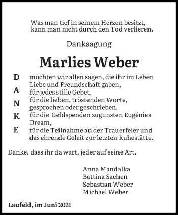 Traueranzeige von Marlies Weber von trierischer_volksfreund