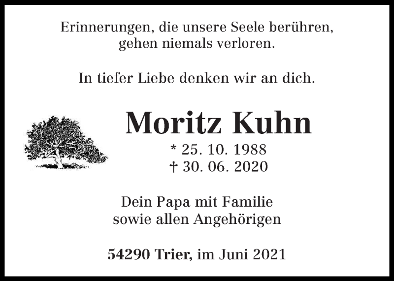  Traueranzeige für Moritz Kuhn vom 30.06.2021 aus trierischer_volksfreund