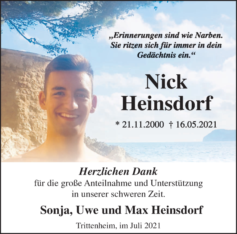  Traueranzeige für Nick Heinsdorf vom 24.07.2021 aus trierischer_volksfreund