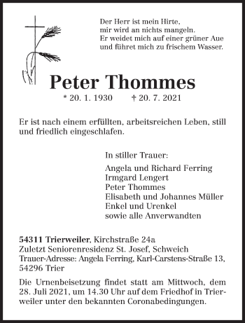 Traueranzeige von Peter Thommes von trierischer_volksfreund