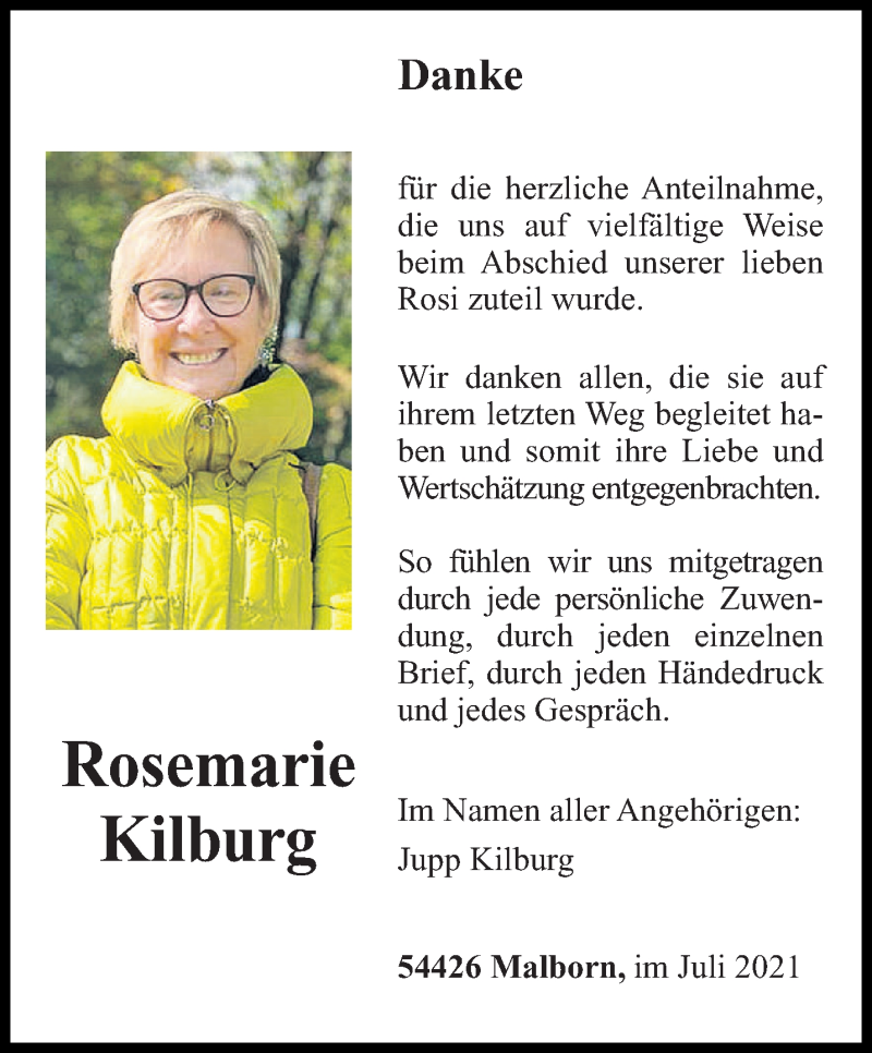  Traueranzeige für Rosemarie Kilburg vom 14.07.2021 aus trierischer_volksfreund