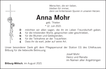 Traueranzeige von Anna Mohr von trierischer_volksfreund