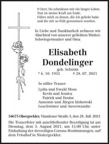 Traueranzeige von Elisabeth Dondelinger von trierischer_volksfreund