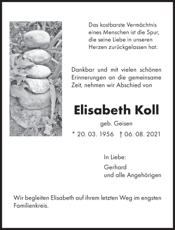 Traueranzeige von Elisabeth Koll von trierischer_volksfreund