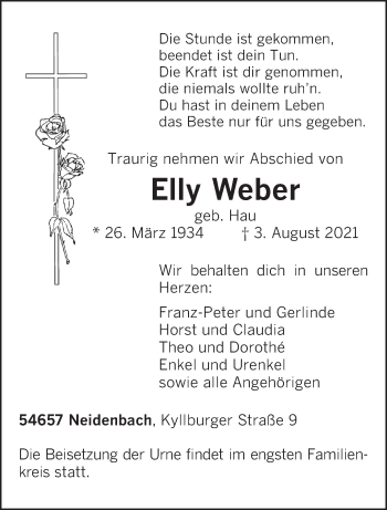 Traueranzeige von Elly Weber von trierischer_volksfreund