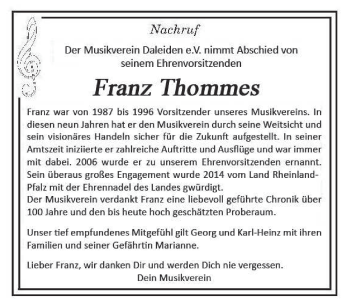 Traueranzeige von Franz Thommes von trierischer_volksfreund