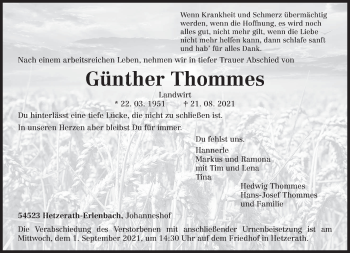 Traueranzeige von Günther Thommes von trierischer_volksfreund