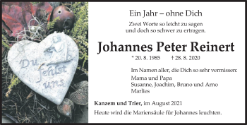 Traueranzeige von Johannes Peter Reinert von trierischer_volksfreund