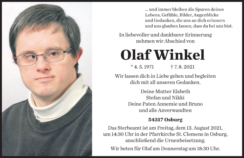  Traueranzeige für Olaf Winkel vom 11.08.2021 aus trierischer_volksfreund