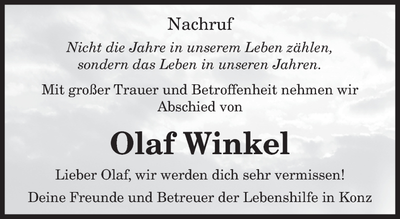  Traueranzeige für Olaf Winkel vom 11.08.2021 aus trierischer_volksfreund