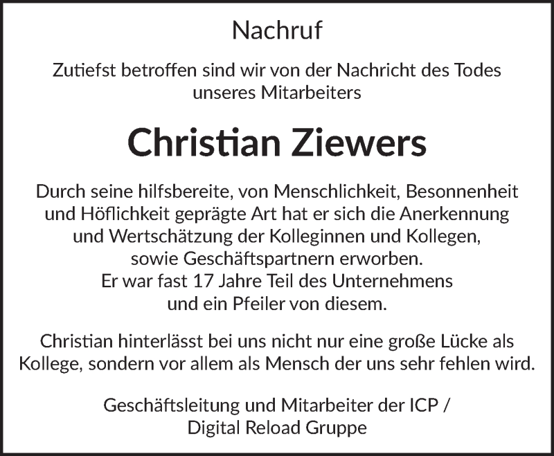  Traueranzeige für Christian Ziewers vom 24.09.2021 aus trierischer_volksfreund