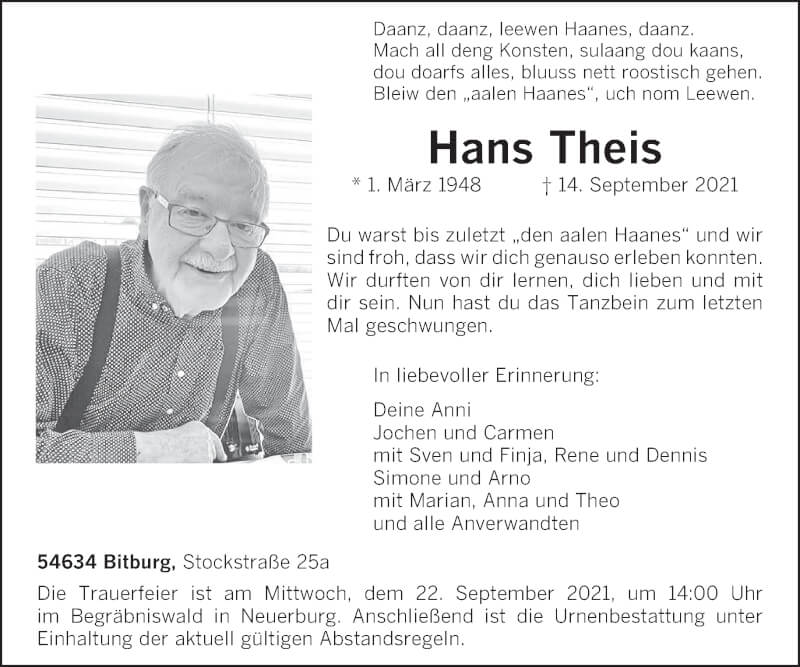  Traueranzeige für Hans Theis vom 17.09.2021 aus trierischer_volksfreund