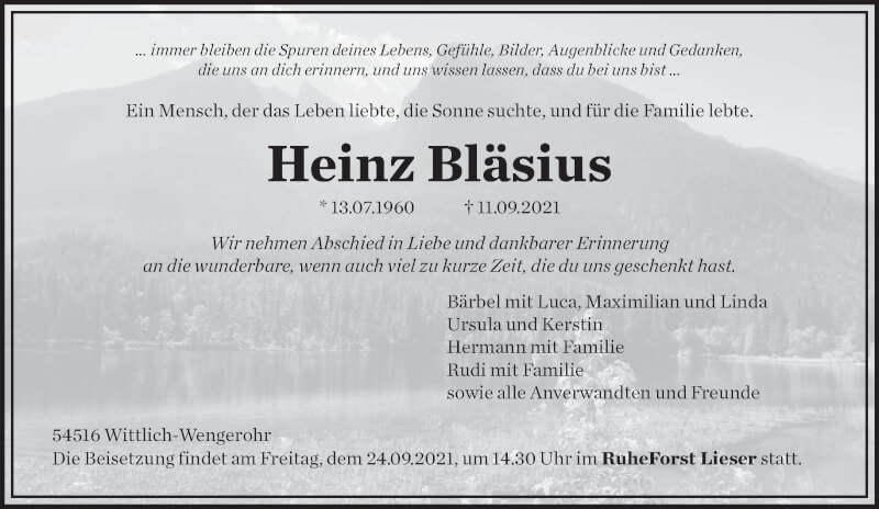  Traueranzeige für Heinz Bläsius vom 18.09.2021 aus trierischer_volksfreund