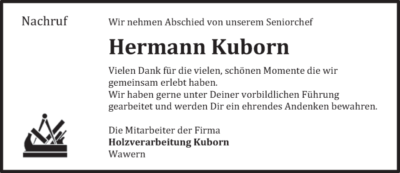  Traueranzeige für Hermann Kuborn vom 25.09.2021 aus trierischer_volksfreund