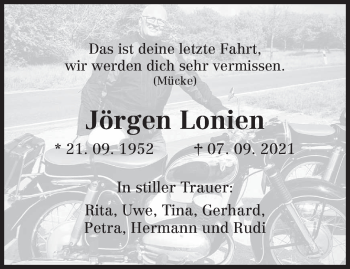 Traueranzeige von Jörgen Lonien von trierischer_volksfreund