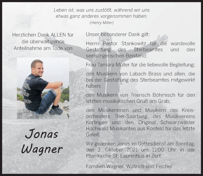  Traueranzeige für Jonas Wagner vom 25.09.2021 aus trierischer_volksfreund