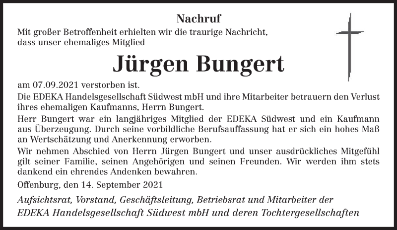  Traueranzeige für Jürgen Bungert vom 14.09.2021 aus trierischer_volksfreund