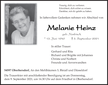 Traueranzeige von Melanie Heinz von trierischer_volksfreund