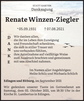 Traueranzeige von Renate Winzen-Ziegler von trierischer_volksfreund