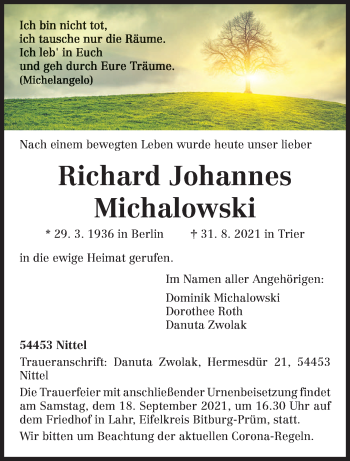 Traueranzeige von Richard Johannes Michalowski von trierischer_volksfreund