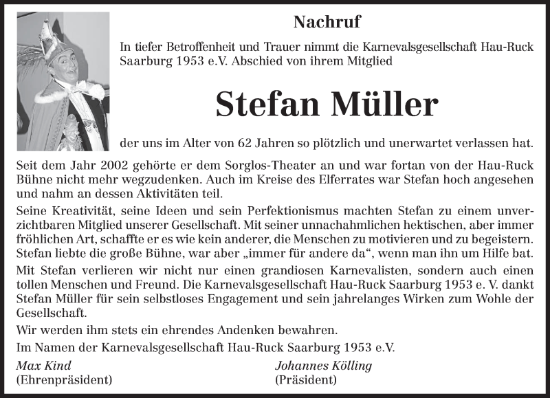  Traueranzeige für Stefan Müller vom 24.09.2021 aus trierischer_volksfreund