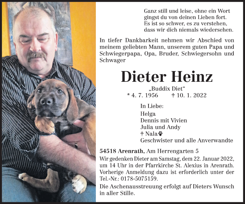  Traueranzeige für Dieter Heinz vom 15.01.2022 aus trierischer_volksfreund
