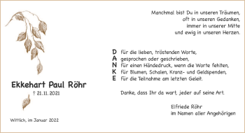 Traueranzeige von Ekkehart Paul Röhr von trierischer_volksfreund